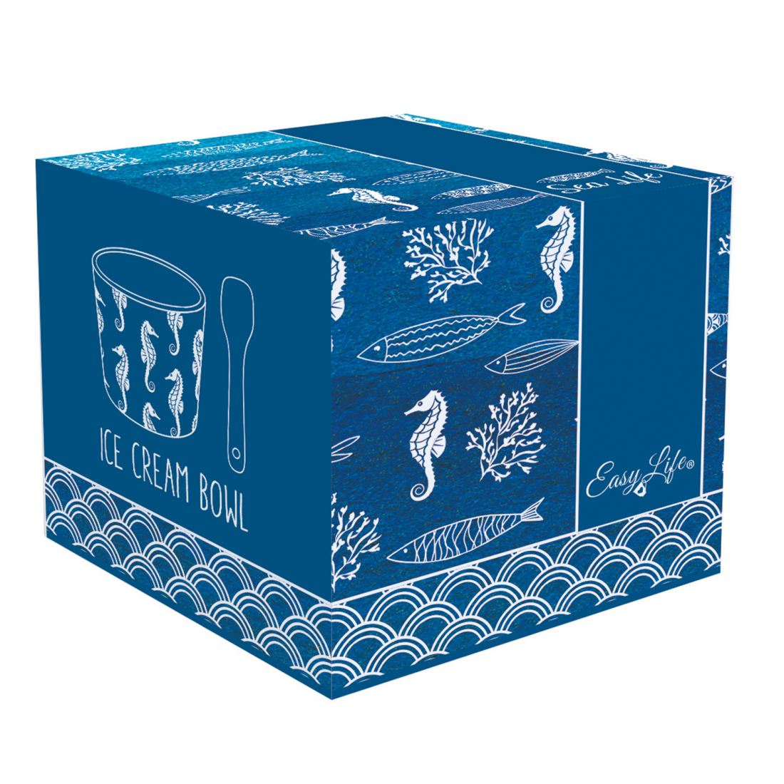 Eisbecher Aus Porzellan, Durchmesser 8,5 cm, Mit Löffel In Sea Life-Verpackung – Sea Hor-Version
