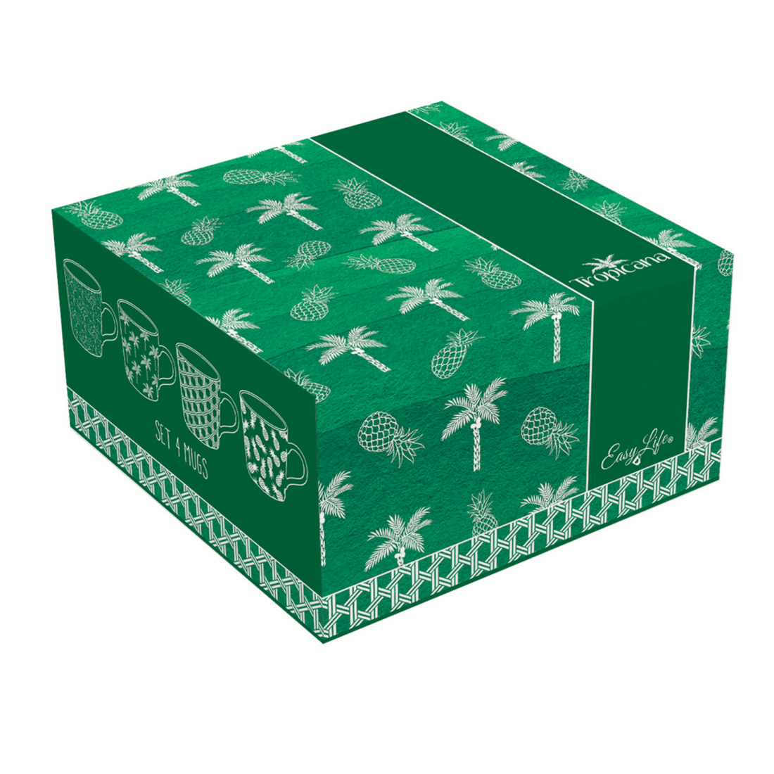 Set Of 4 Porcelain Mugs Of 380 ml In Tropicana Box