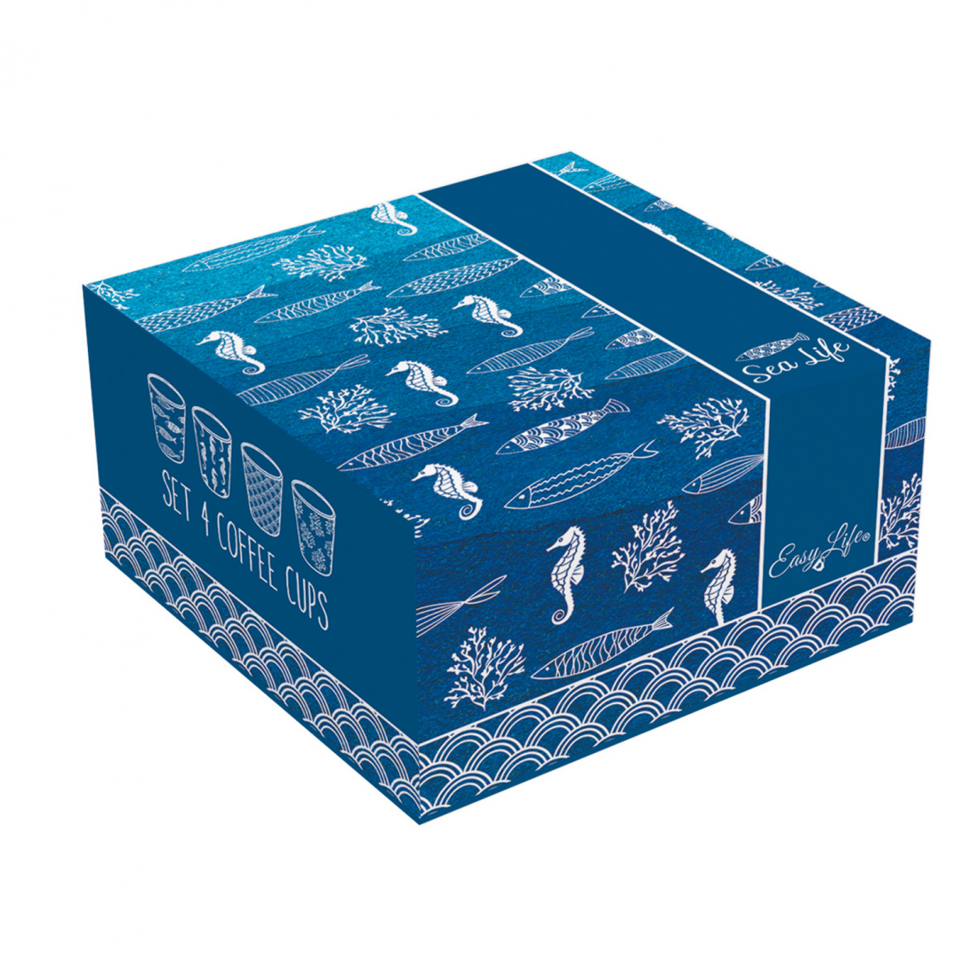 Set Of 4 100ml Porcelain Coffee Cups In Sea Life Box