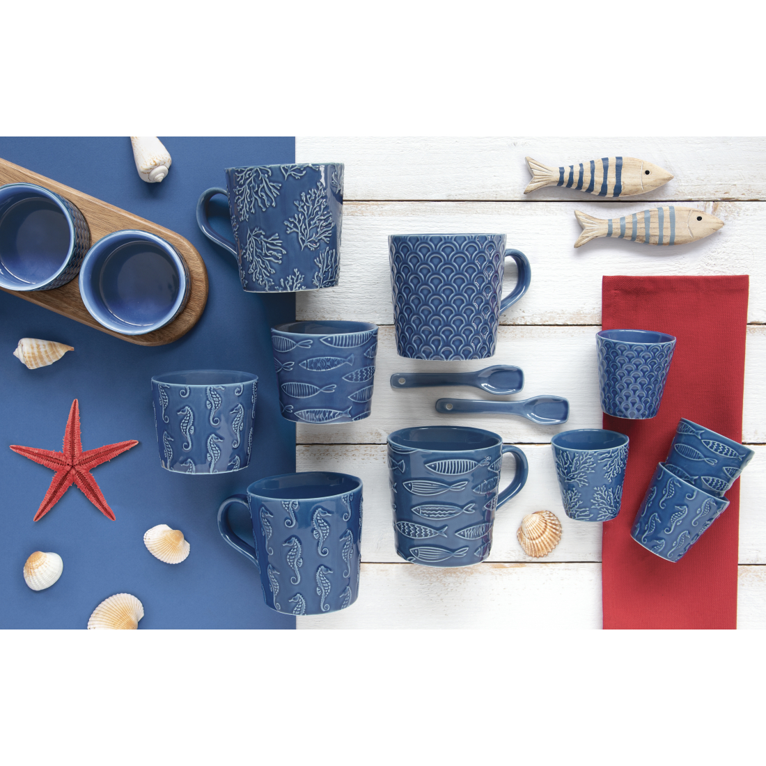 Set Of 4 100ml Porcelain Coffee Cups In Sea Life Box