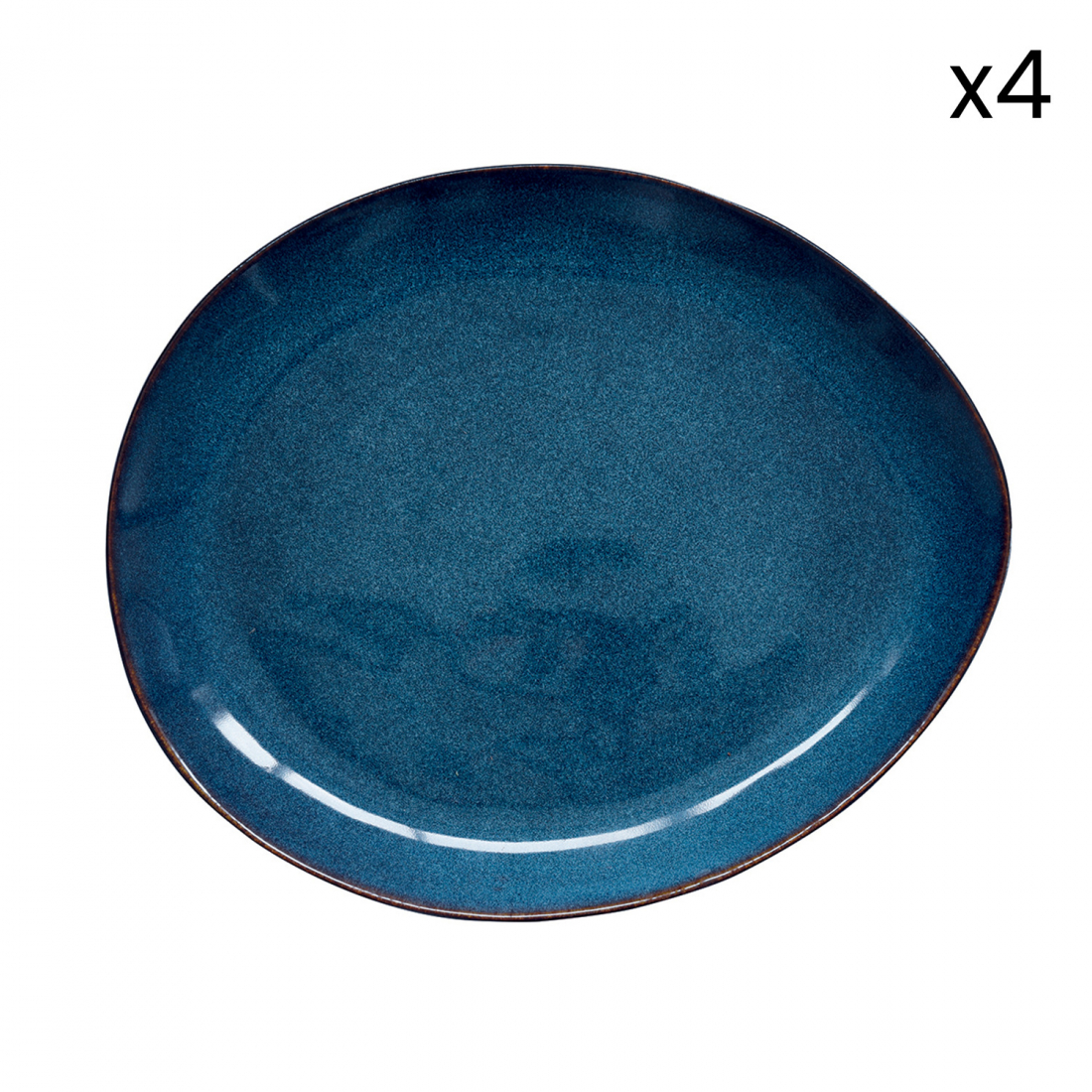 Set Of 4 Dinner Plates 28.5x24 cm In Genesis Blue Stoneware