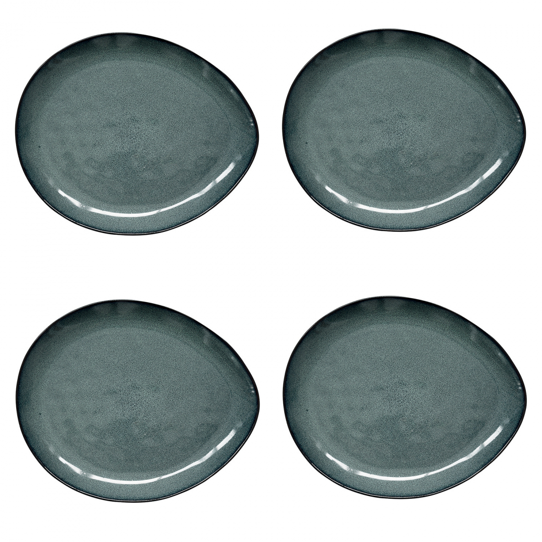 Set Aus 4 Speisetellern, 28,5 x 24 cm, Aus Genesis Green Steinzeug