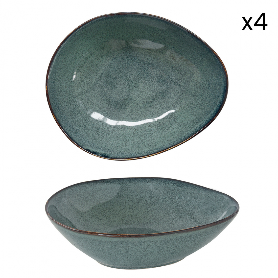 Set Aus 4 Tiefen Tellern 21 x 17 cm Aus Genesis Green Steingut