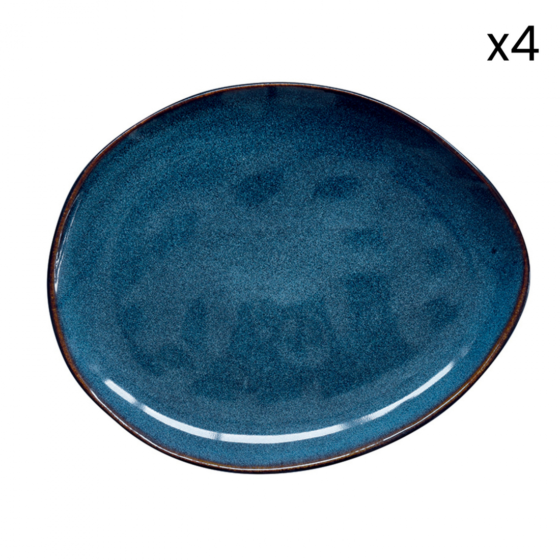 Set Of 4 Dessert Plates 20.5x16.5 cm In Genesis Blue Stoneware
