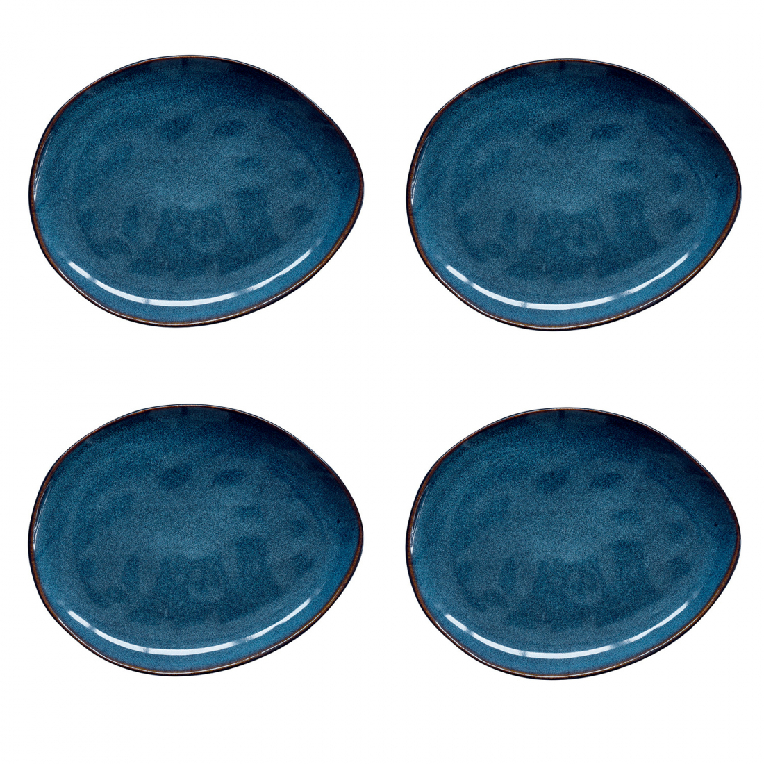 Set Of 4 Dessert Plates 20.5x16.5 cm In Genesis Blue Stoneware