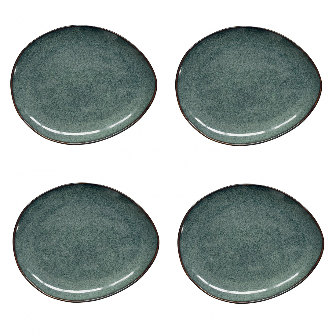 Set Aus 4 Desserttellern, 20,5 x 16,5 cm, Aus Genesis Green Steinzeug