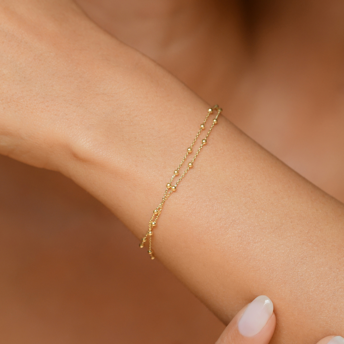 Double Chain Bead Bracelet In 375/1000 Yellow Gold