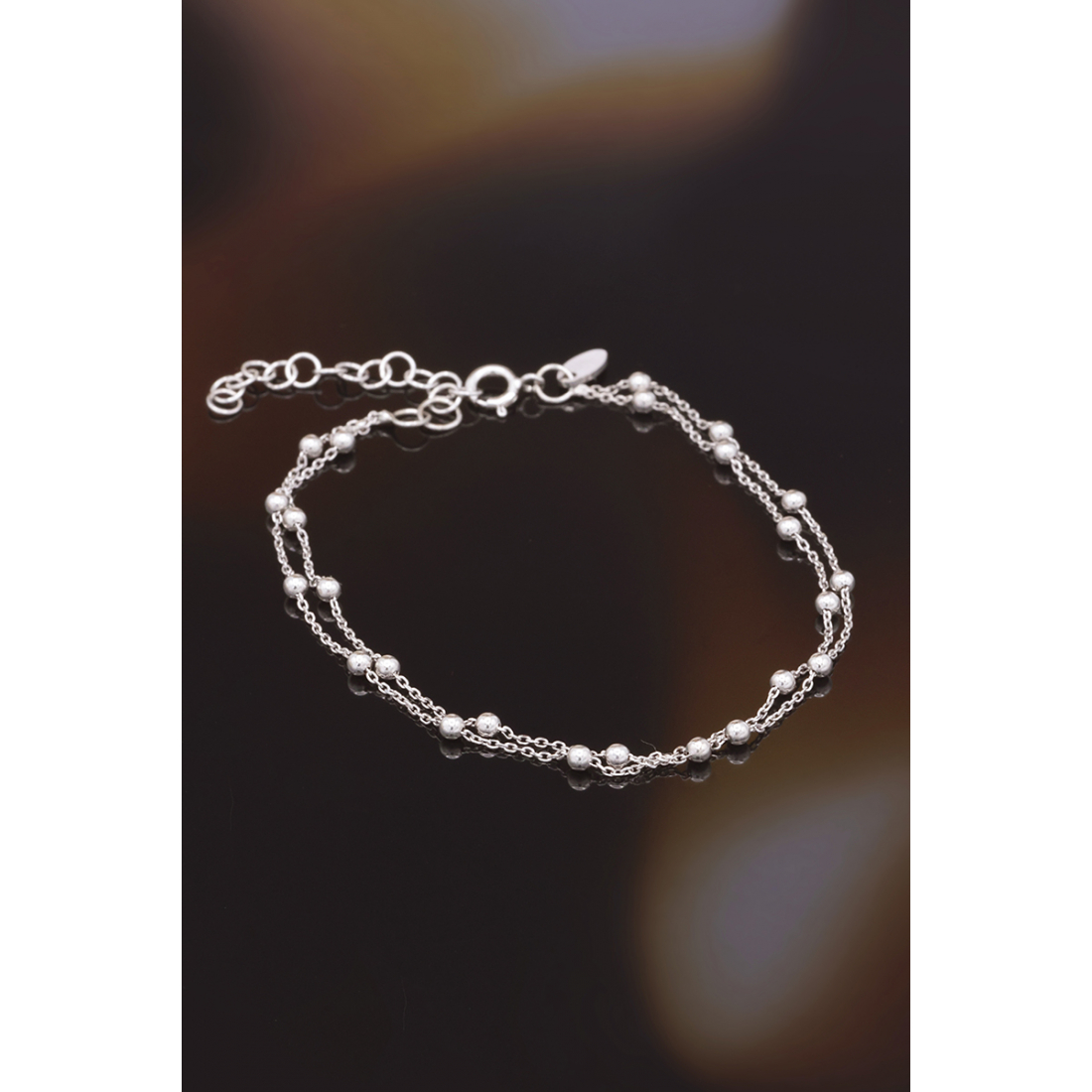 Double Chain Bead Bracelet In 375/1000 White Gold