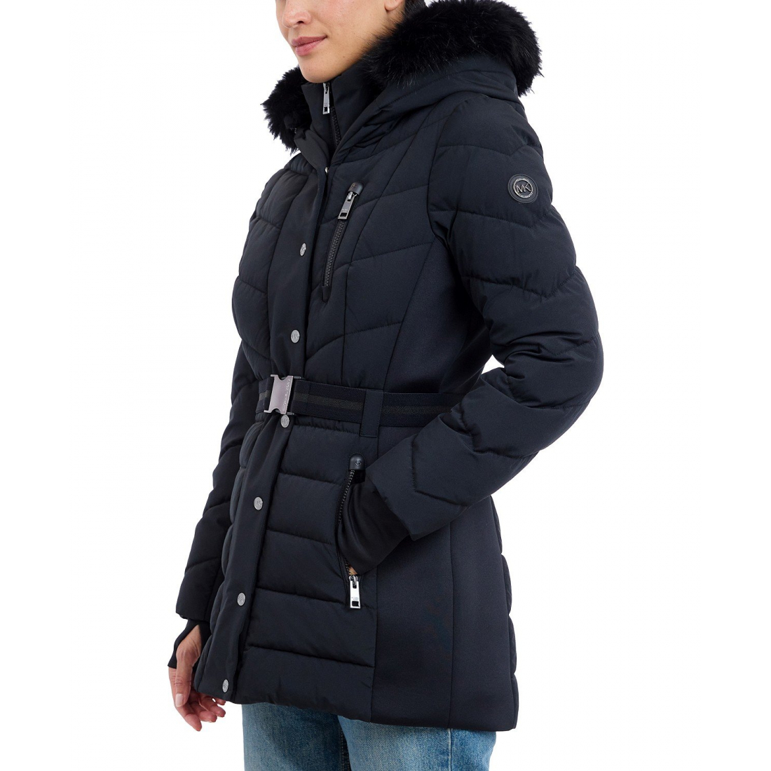 Women's 'Belted Bibbed Hooded' Puffer Coat