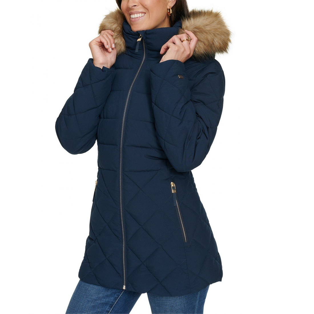 Manteau matelassé 'Bibbed Faux-Fur-Trim Hooded' pour Femmes