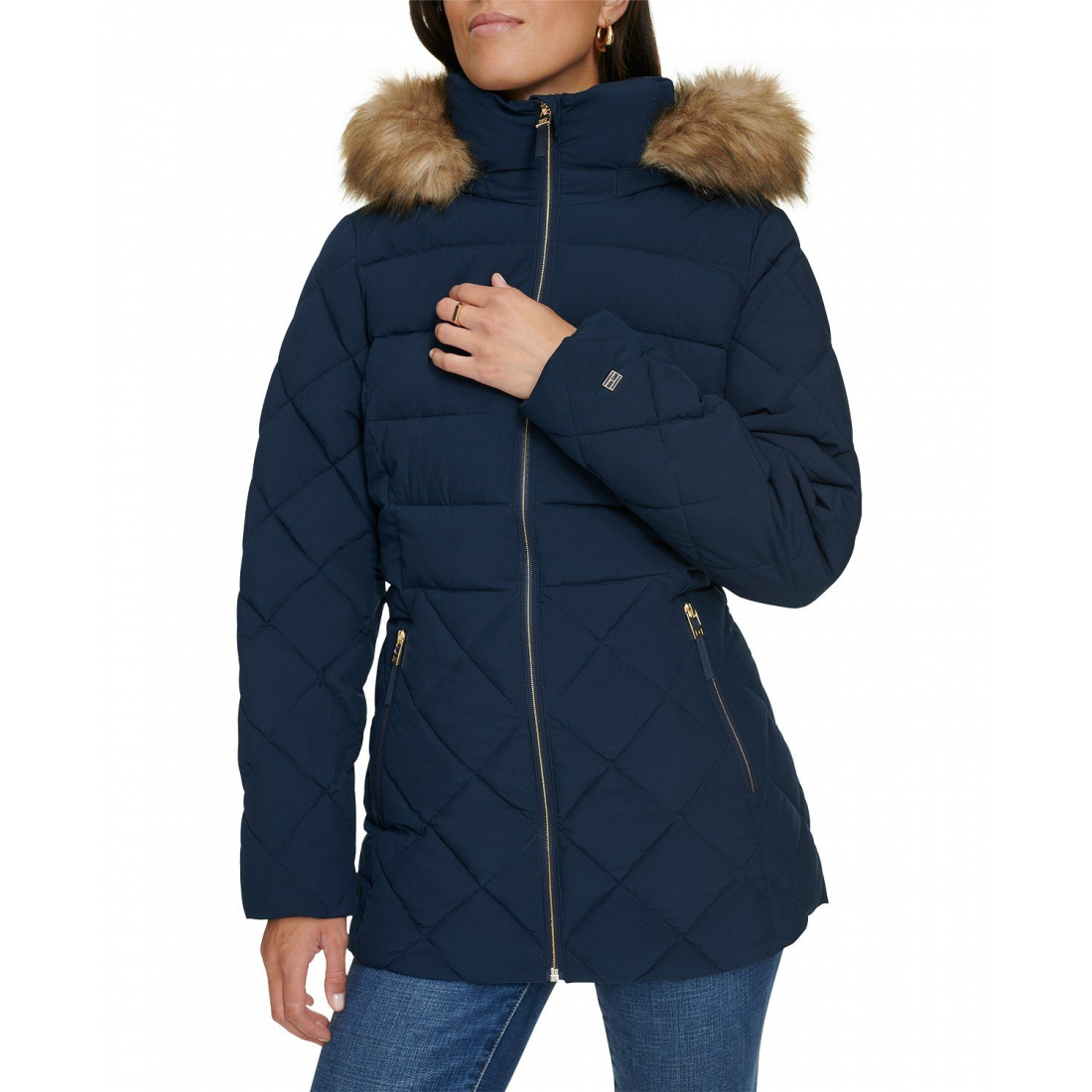 Manteau matelassé 'Bibbed Faux-Fur-Trim Hooded' pour Femmes