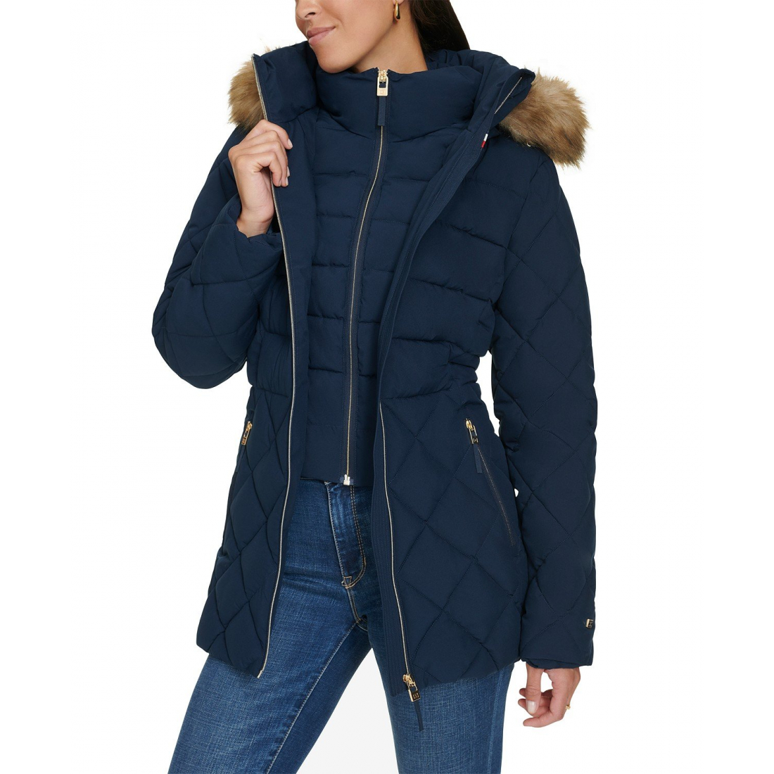 Manteau matelassé 'Bibbed Faux-Fur-Trim Hooded' pour Femmes