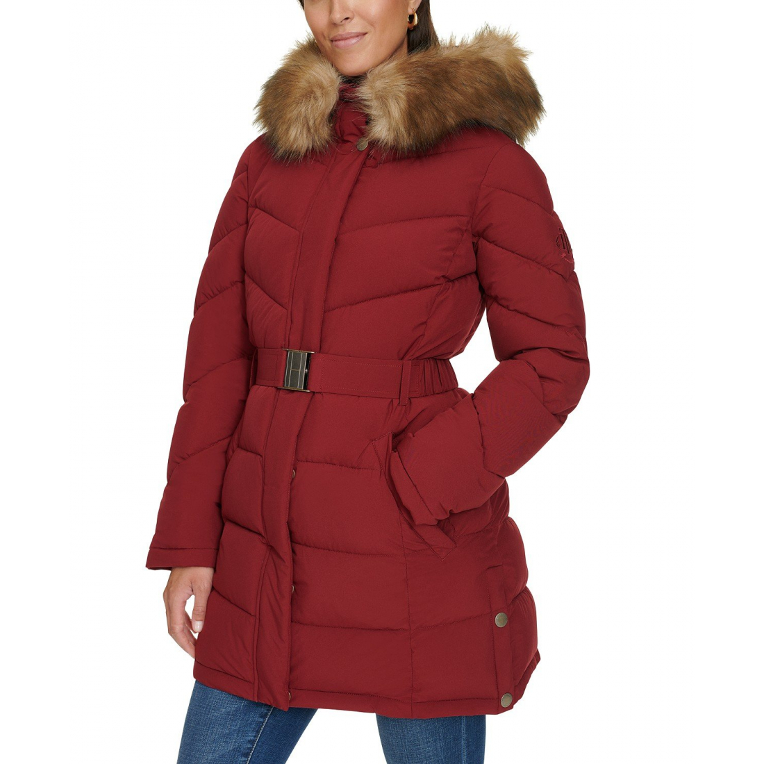 'Faux-Fur-Trim Hooded Puffer Coat' pour Femmes