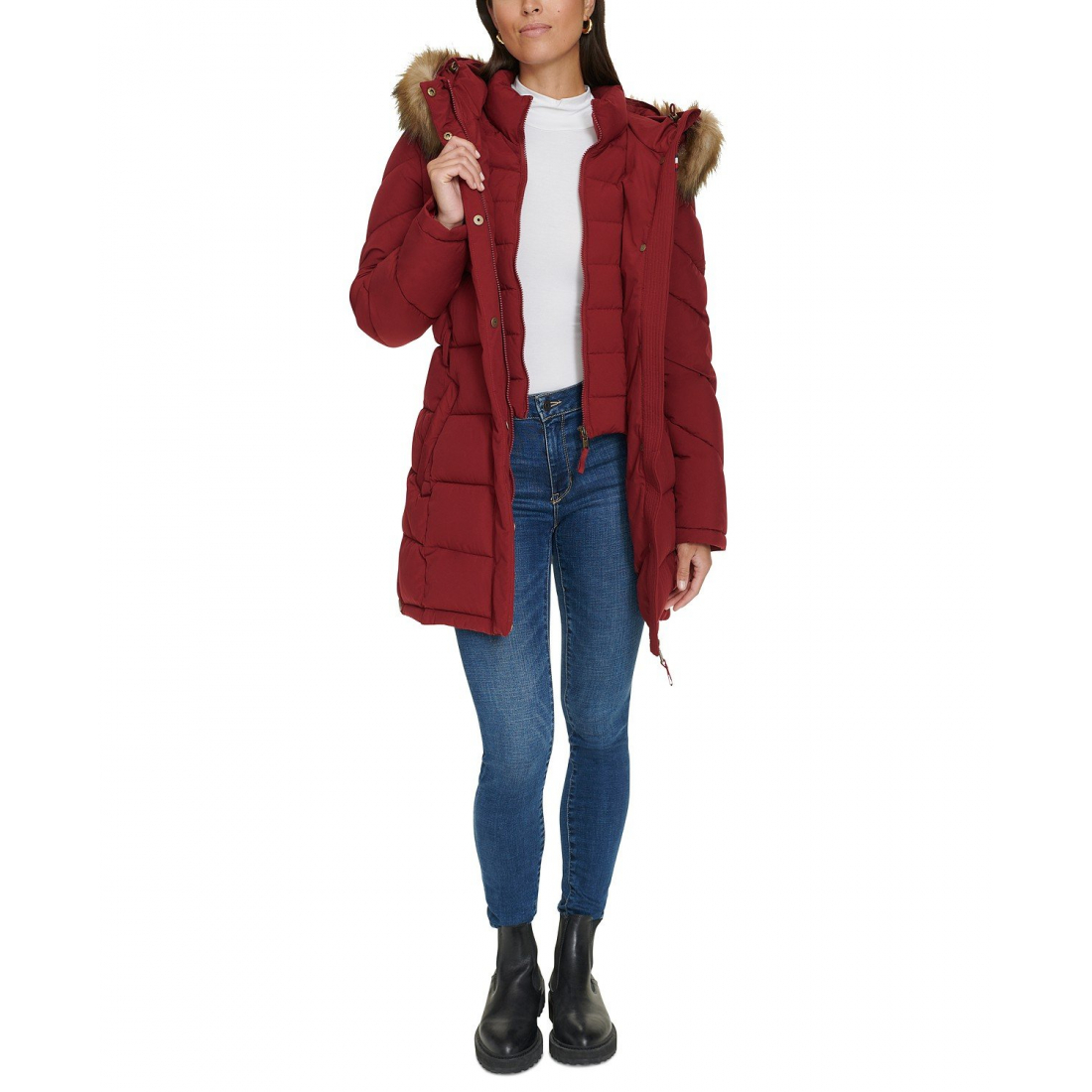 'Faux-Fur-Trim Hooded Puffer Coat' pour Femmes