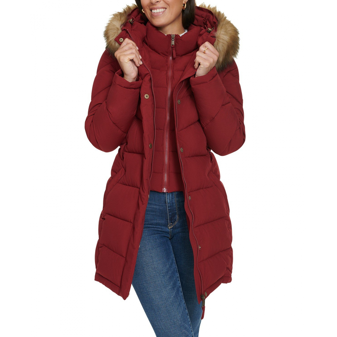 'Faux-Fur-Trim Hooded Puffer Coat' pour Femmes