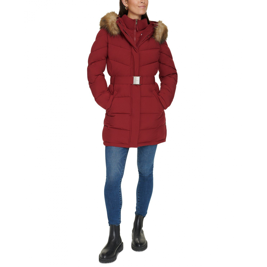 'Faux-Fur-Trim Hooded Puffer Coat' pour Femmes