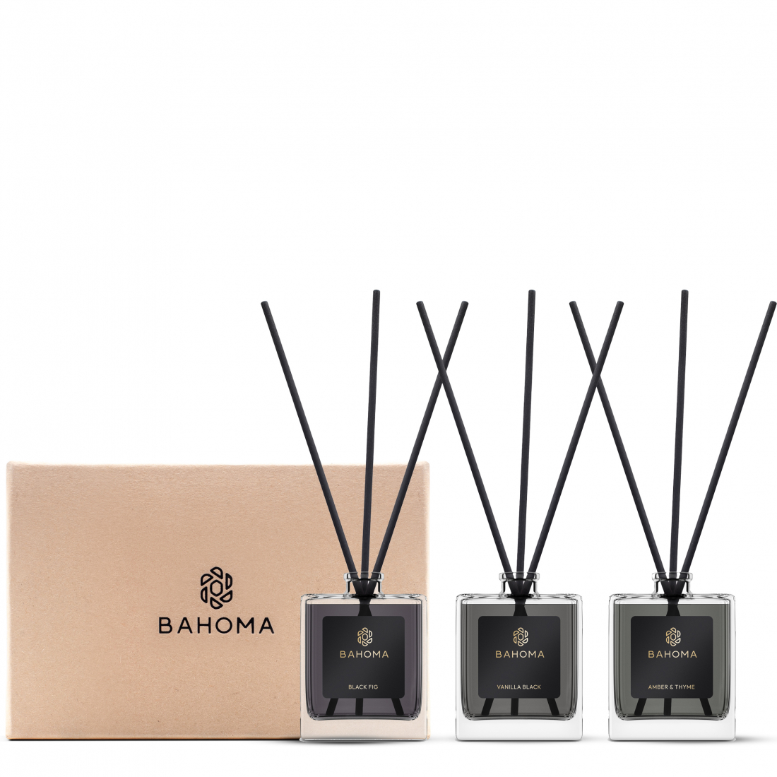 Ensemble de diffuseurs 'Obsidian' - Black Fig, Vanilla Black, Amber & Thyme 50 ml, 3 Pièces