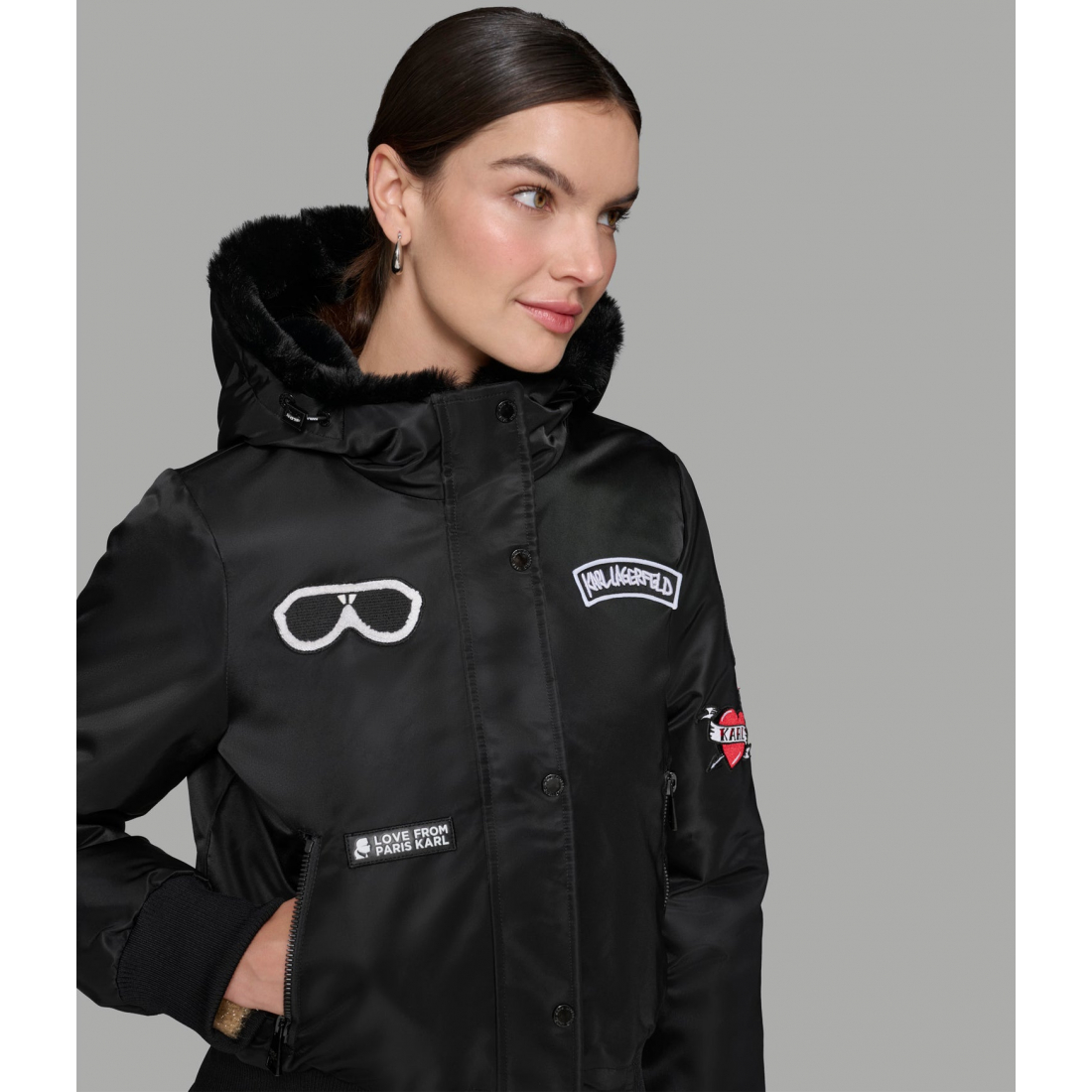 'Logo Patch Hooded Bomber Jacket' für Damen