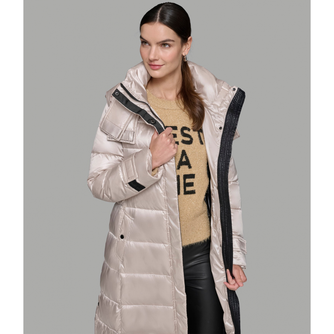 'Contrast Maxi Belted Long Puffer' für Damen