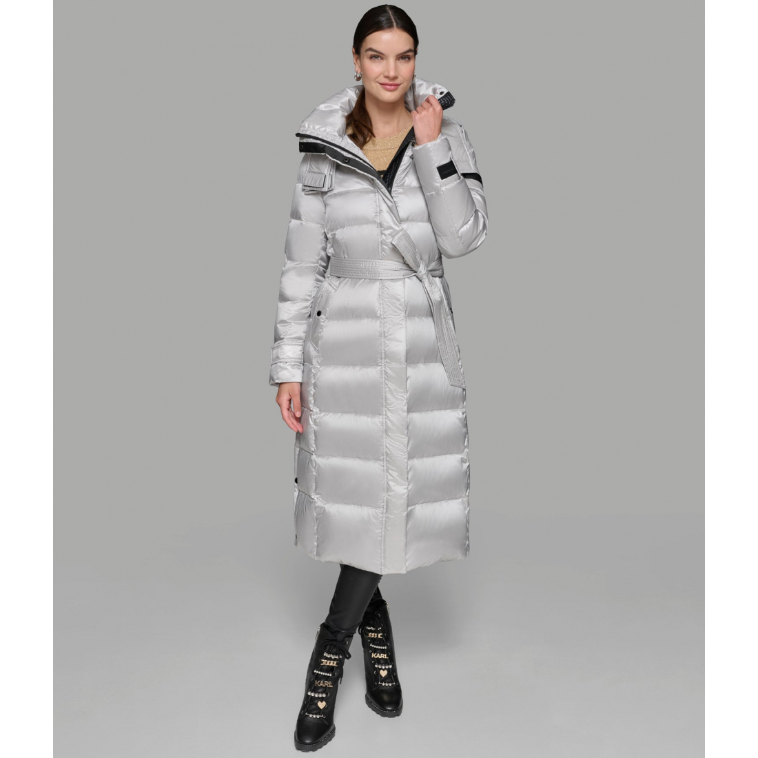 'Contrast Maxi Belted Long Puffer' für Damen