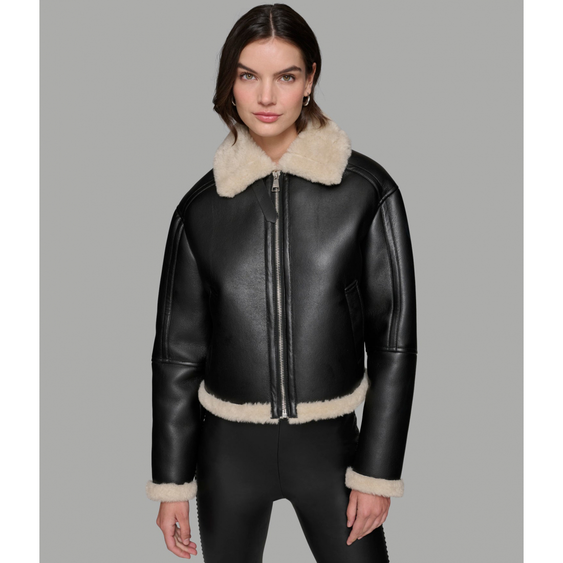 Women's 'Cropped Faux Leather Jacket With Faux Shearling'