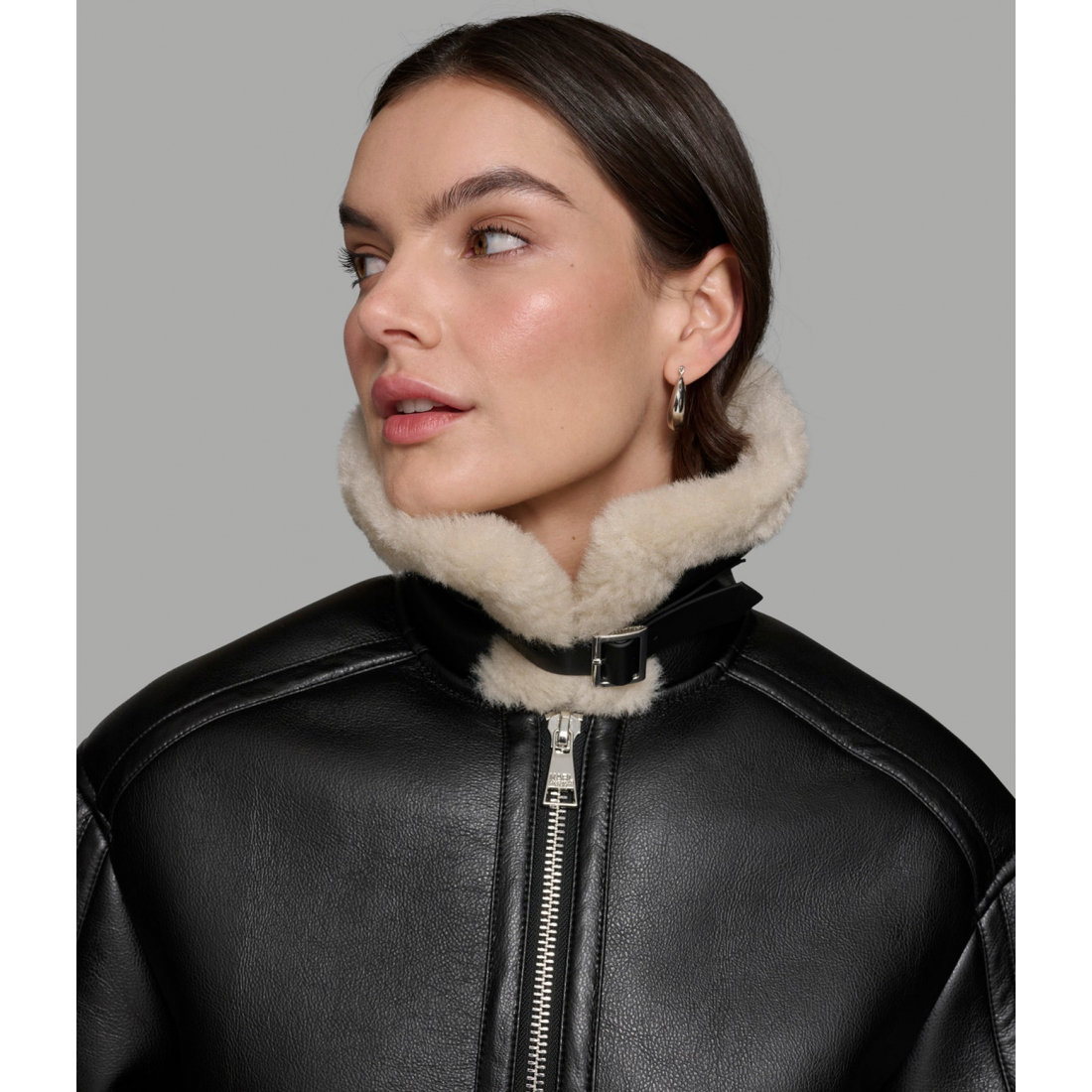 Women's 'Cropped Faux Leather Jacket With Faux Shearling'