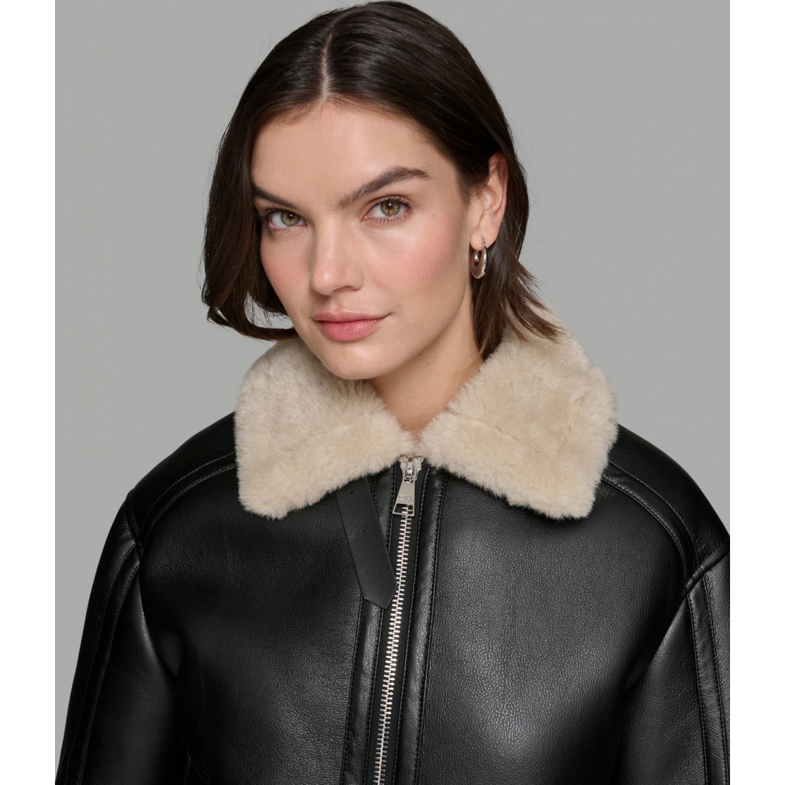 Women's 'Cropped Faux Leather Jacket With Faux Shearling'