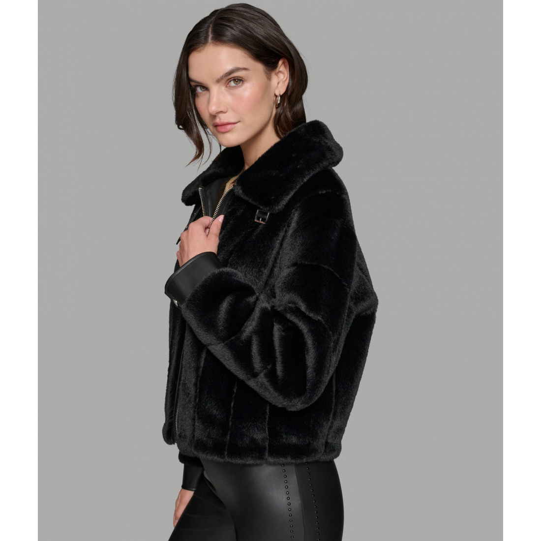 'Channel Faux Mink And Pu Bomber' für Damen