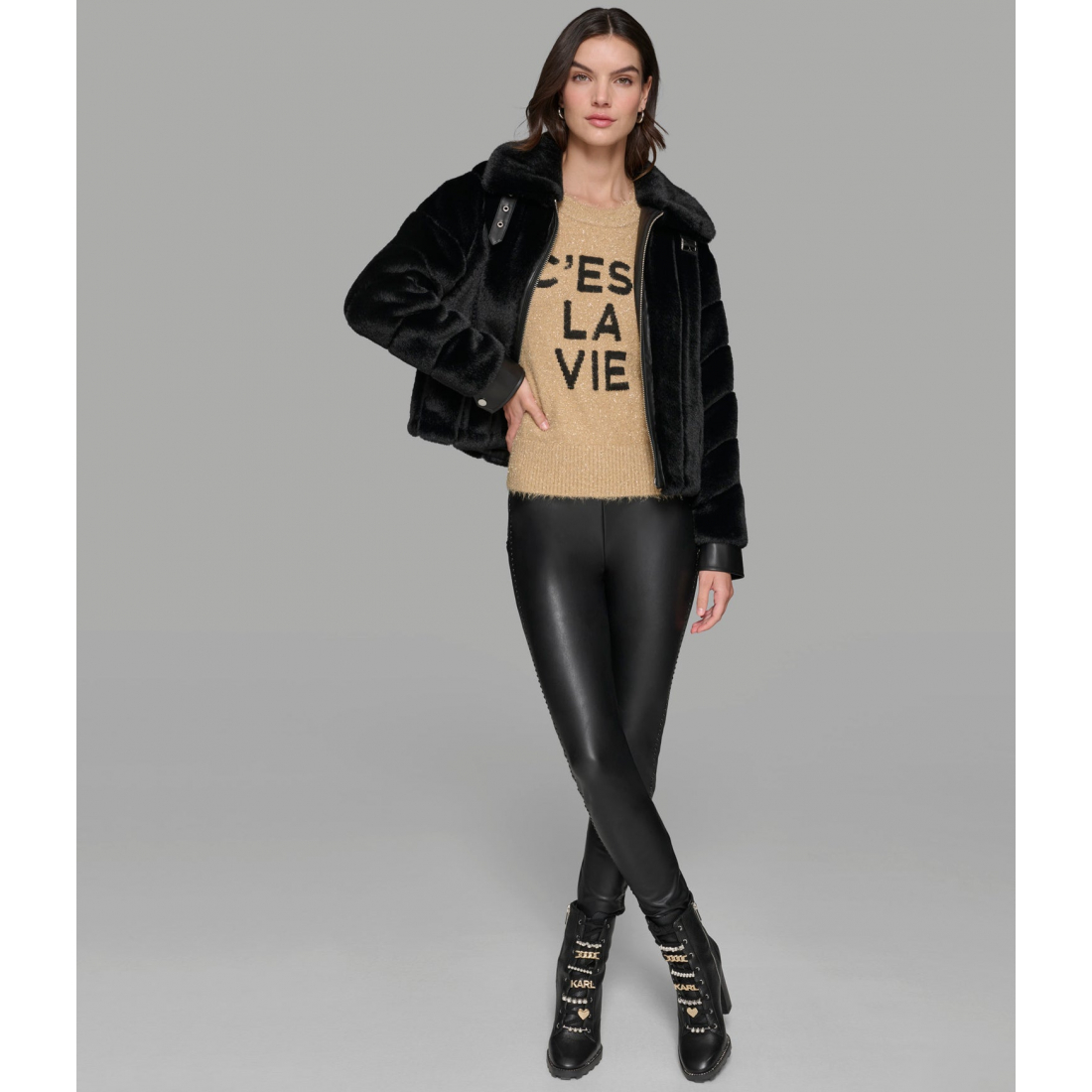 'Channel Faux Mink And Pu Bomber' für Damen