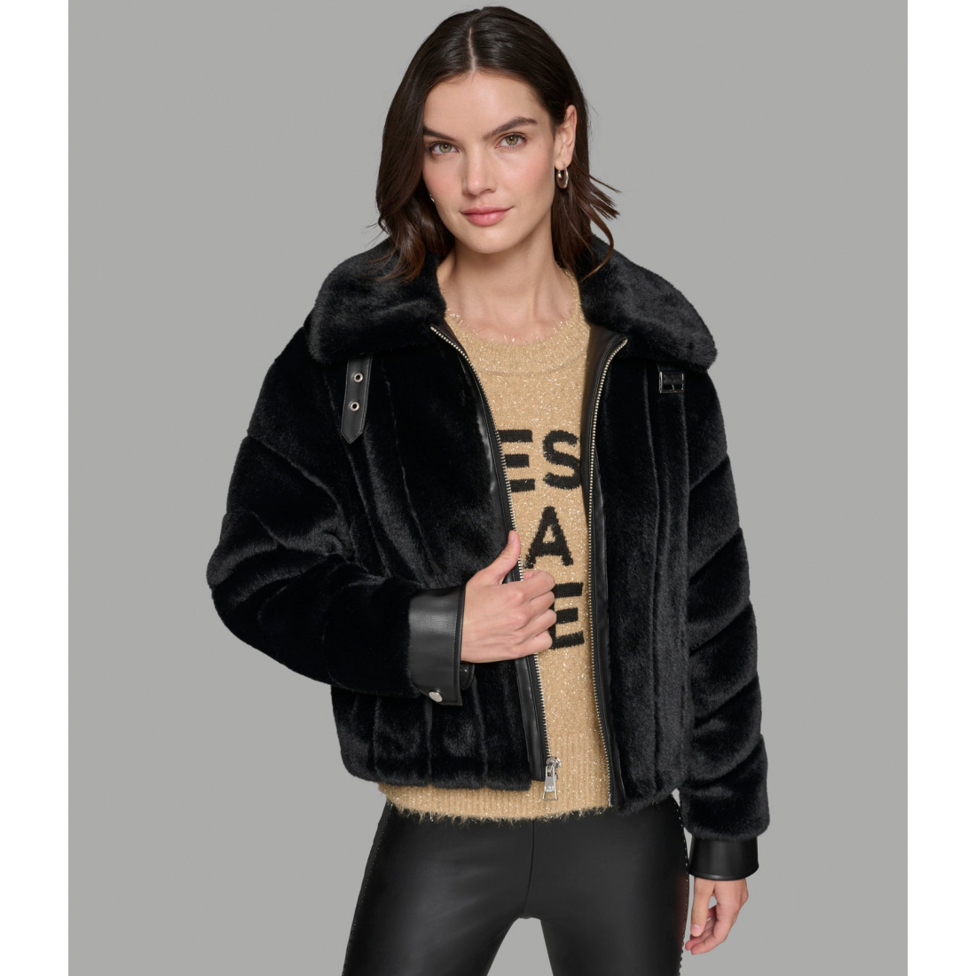 'Channel Faux Mink And Pu Bomber' für Damen