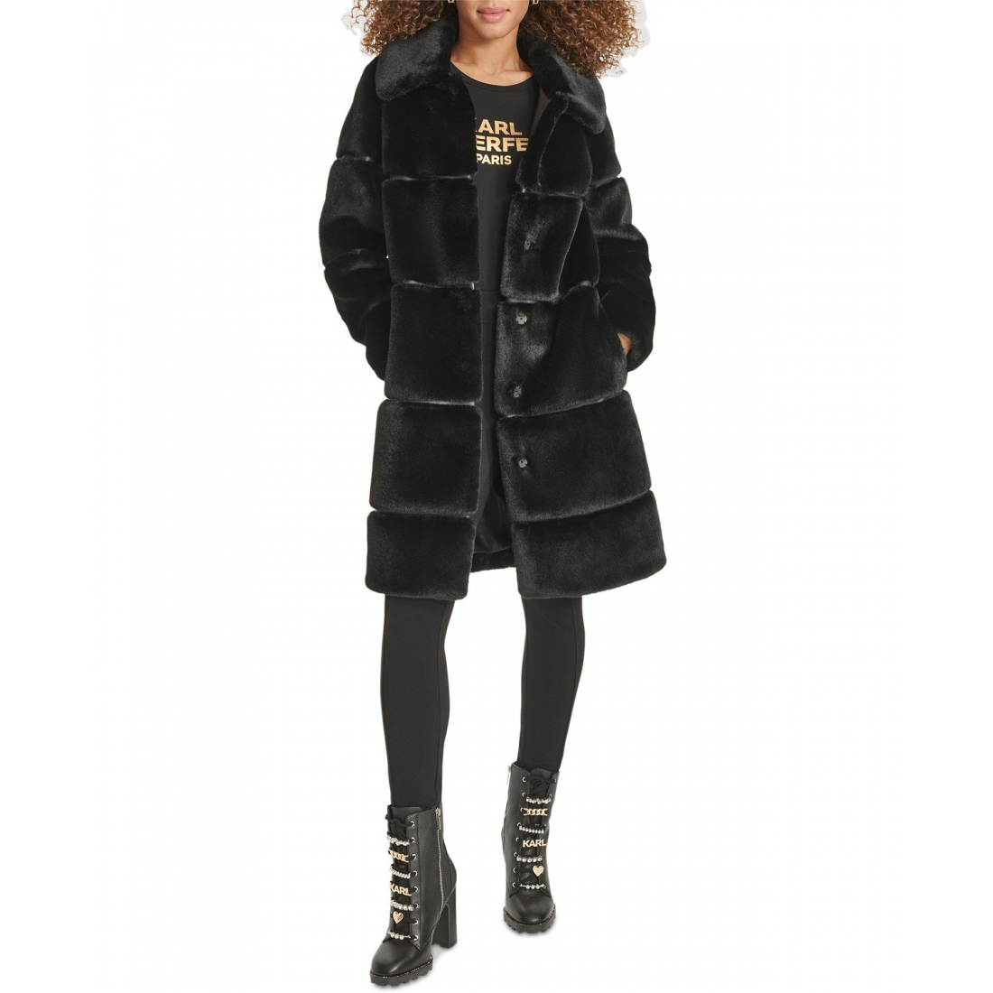 Women's 'Faux-Leather Trim Faux-Fur Coat'