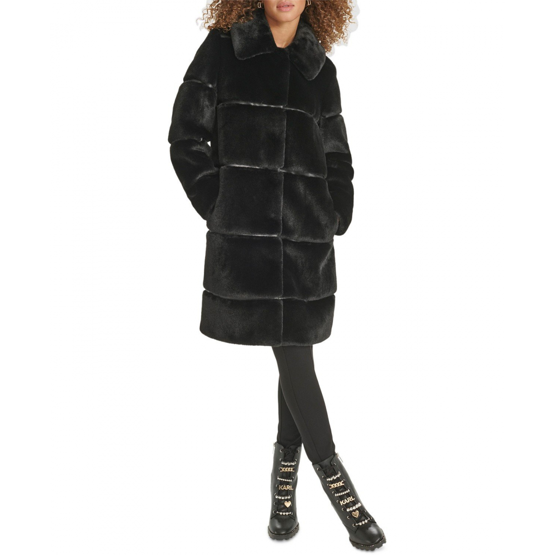 Women's 'Faux-Leather Trim Faux-Fur Coat'