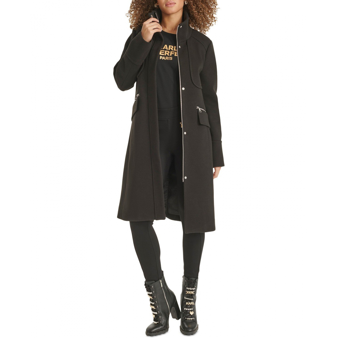 'Zip-Front Bouclé' Mantel für Damen