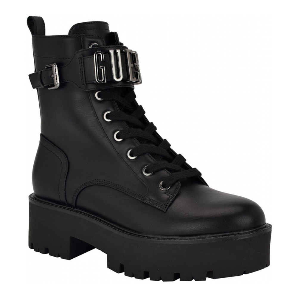 Women's 'Vaires Lug Sole Cuff Lace Up Logo Plated' Combat Boots