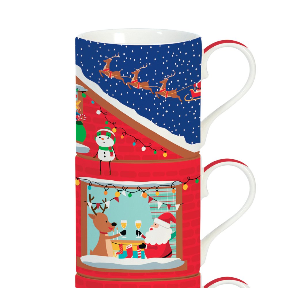 Set Mit 4 Stapelbaren Porzellanbechern À 275 ml In Farbbox Christmas Neigbours