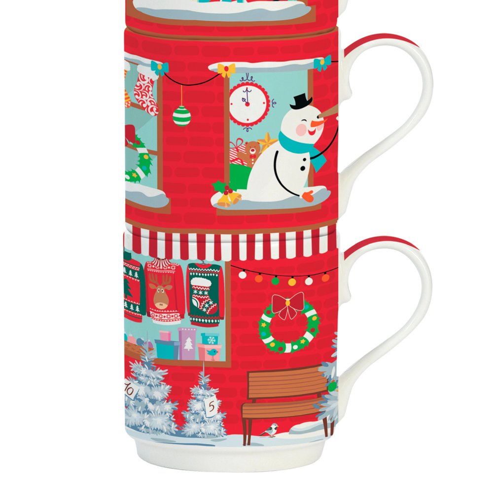 Set Mit 4 Stapelbaren Porzellanbechern À 275 ml In Farbbox Christmas Neigbours