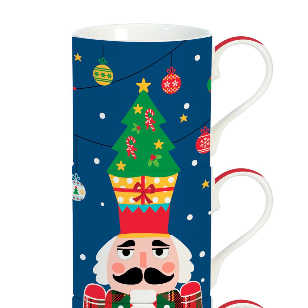 4Er-Set Stapelbare Porzellanbecher 275 ml In Farbbox, Weihnachtstambourin