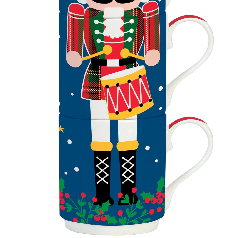 4Er-Set Stapelbare Porzellanbecher 275 ml In Farbbox, Weihnachtstambourin