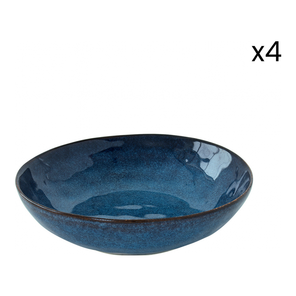 Set Of 4 Deep Plates Ø 21 cm In Genesis Blue Stoneware