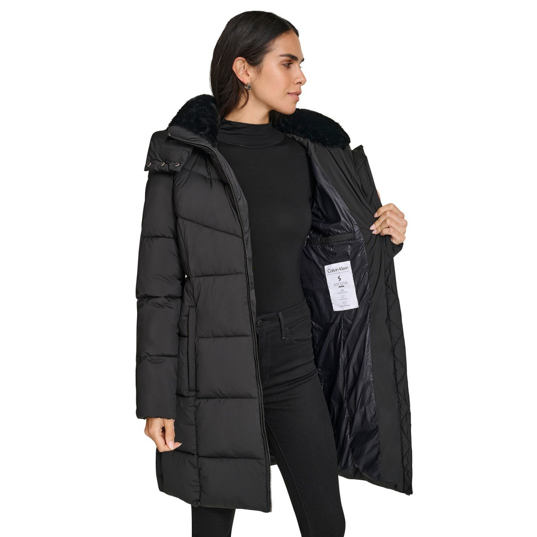 'Hooded Faux-Fur-Lined Midi' Puffermantel für Damen