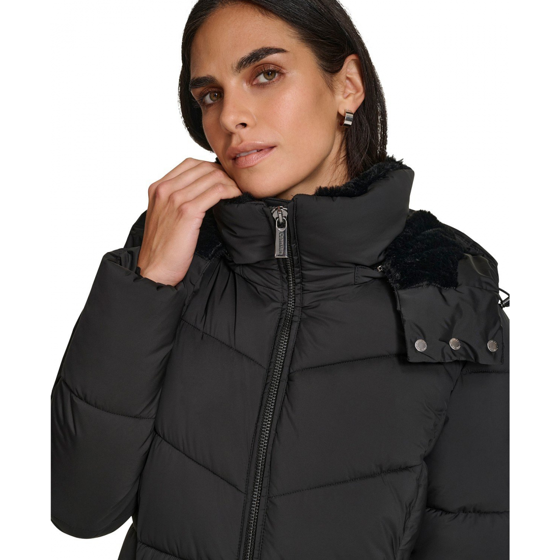 'Hooded Faux-Fur-Lined Midi' Puffermantel für Damen