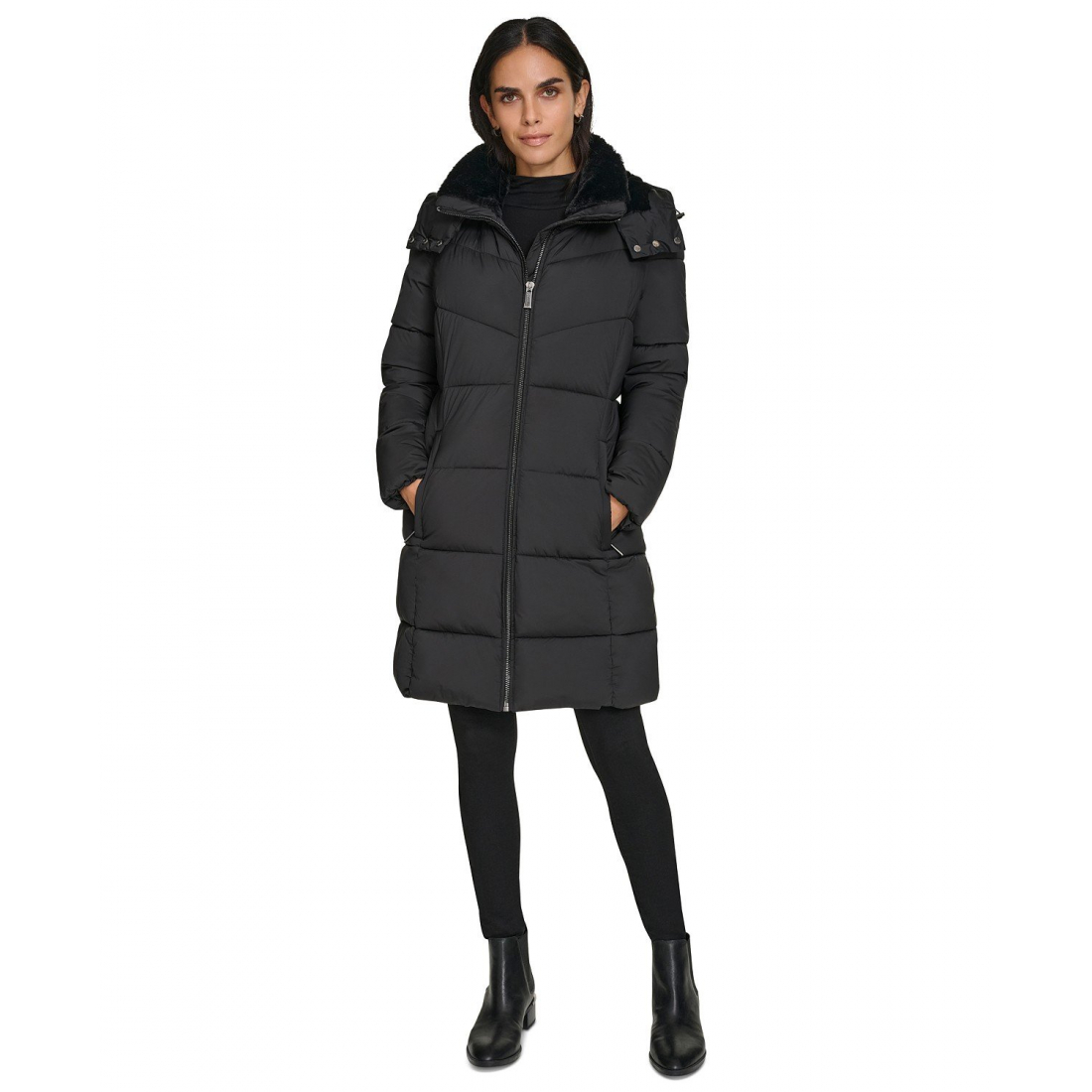 'Hooded Faux-Fur-Lined Midi' Puffermantel für Damen