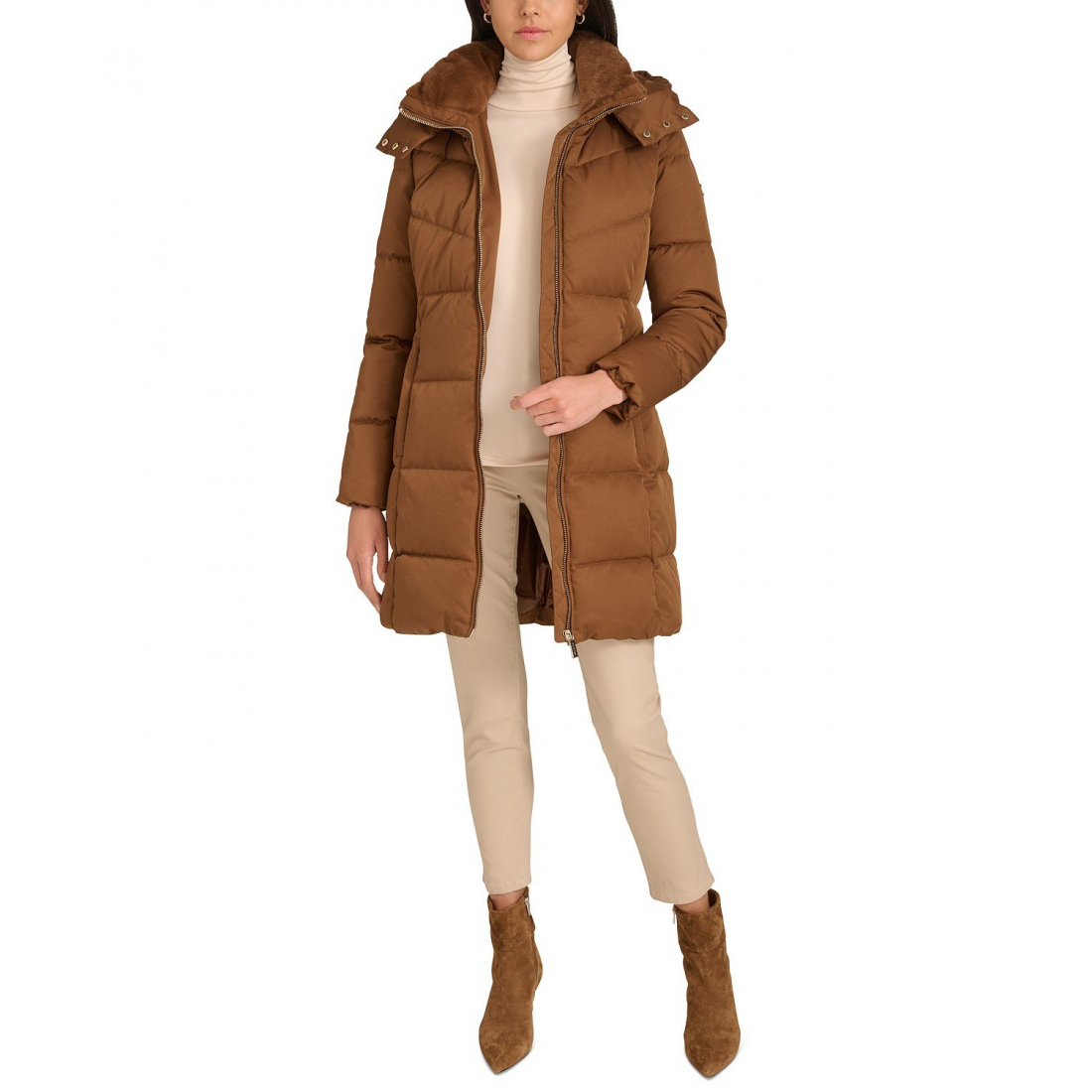 Manteau matelassé 'Hooded Faux-Fur-Lined Midi' pour Femmes