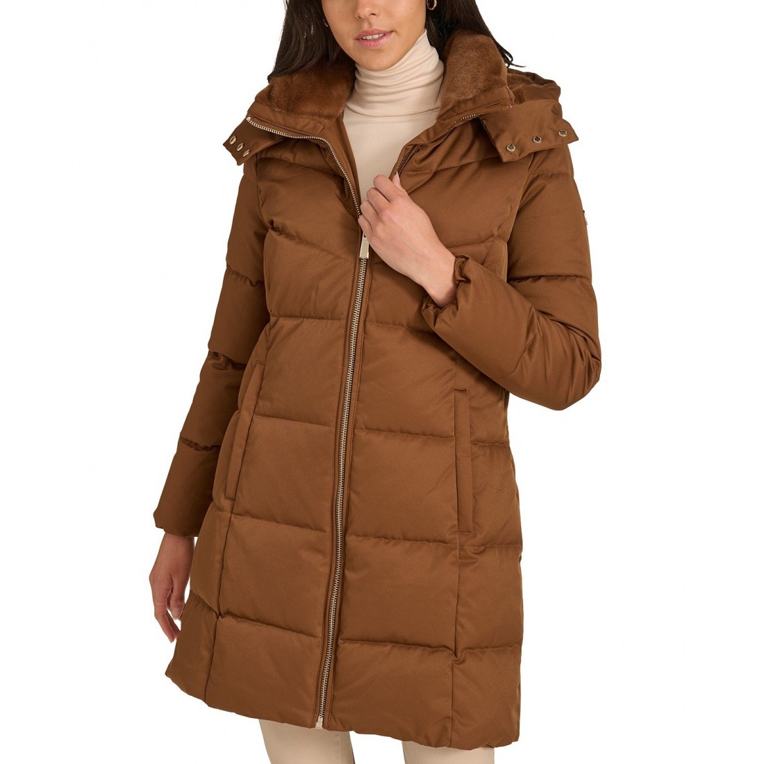 Manteau matelassé 'Hooded Faux-Fur-Lined Midi' pour Femmes