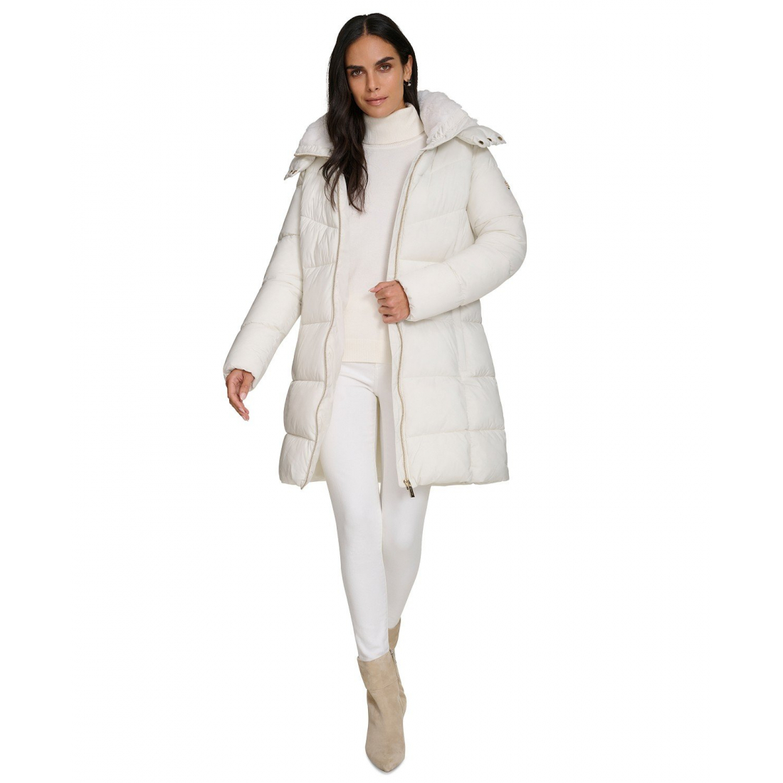 Manteau matelassé 'Hooded Faux-Fur-Lined Midi' pour Femmes