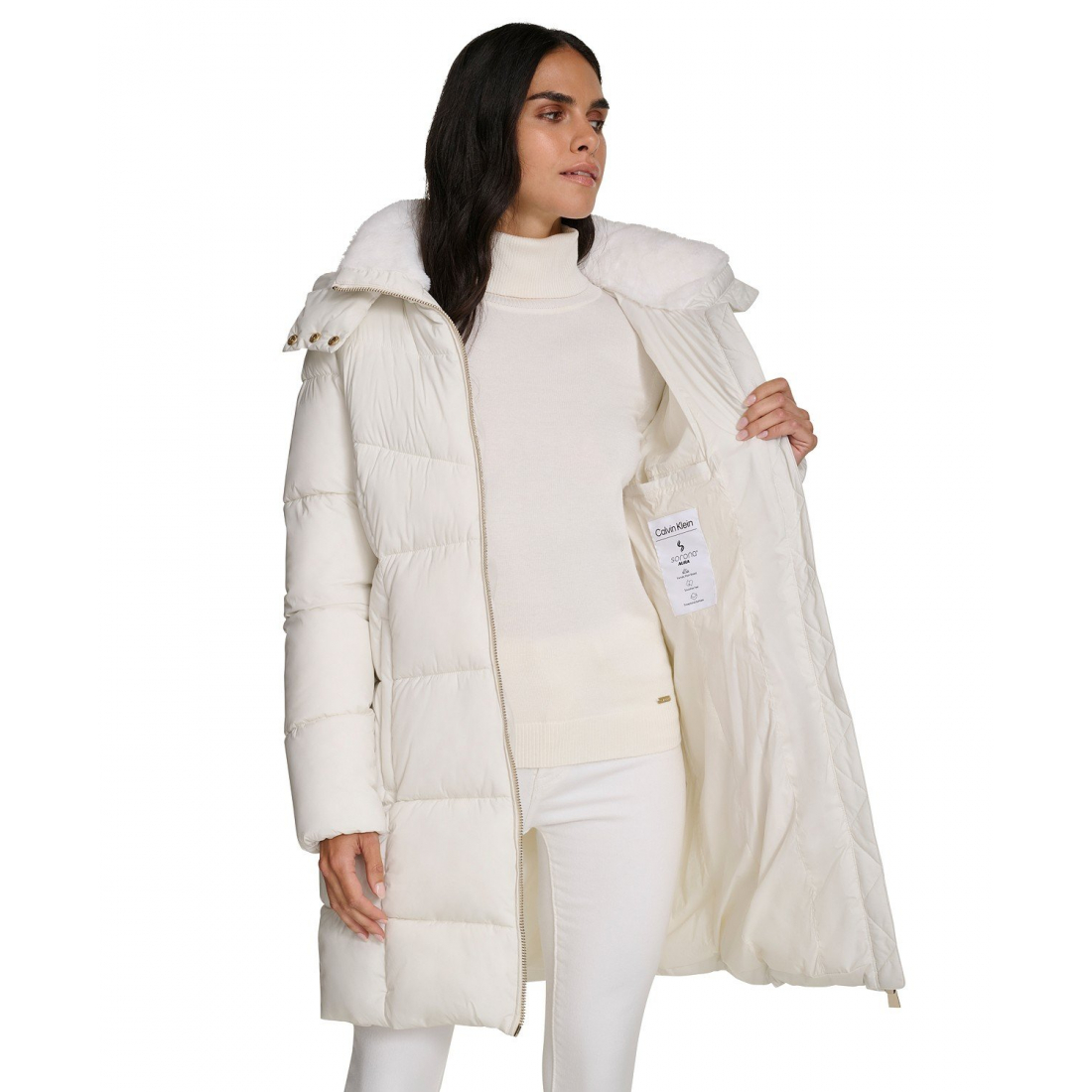 Manteau matelassé 'Hooded Faux-Fur-Lined Midi' pour Femmes