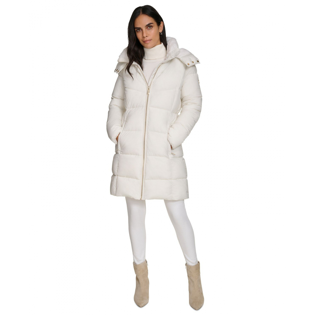 Manteau matelassé 'Hooded Faux-Fur-Lined Midi' pour Femmes