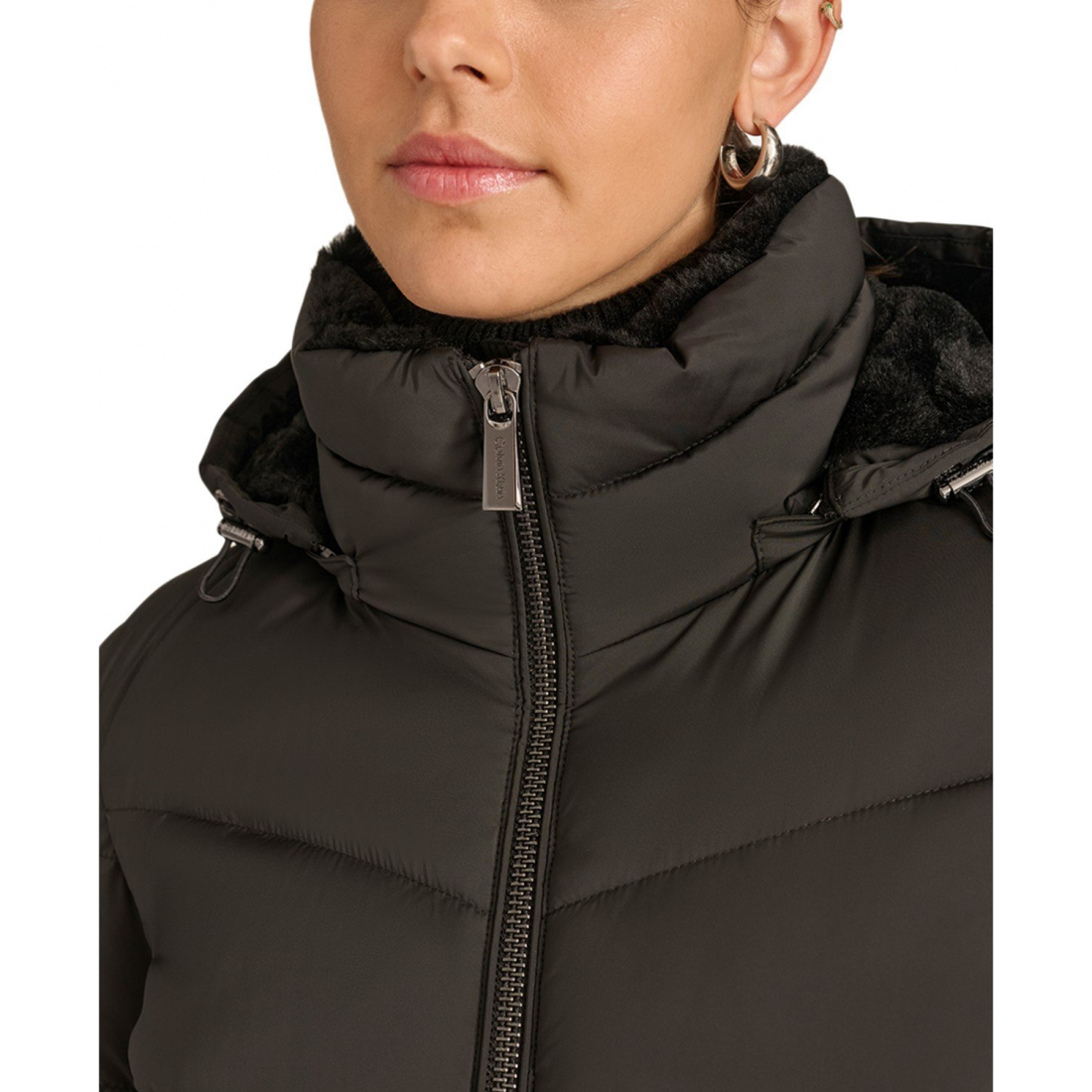 'Faux-Fur-Lined Hooded' Puffermantel für Damen
