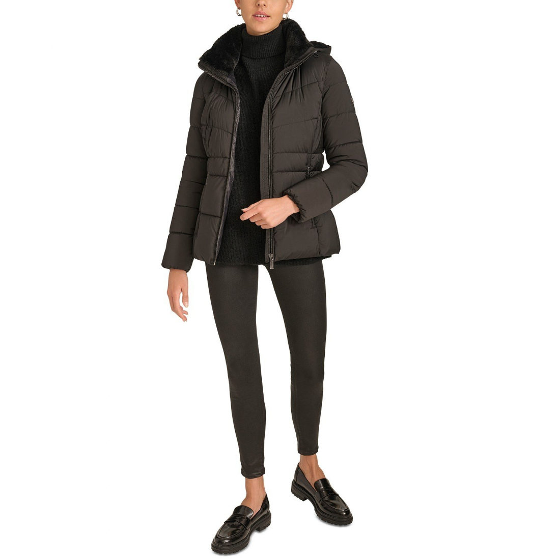 'Faux-Fur-Lined Hooded' Puffermantel für Damen