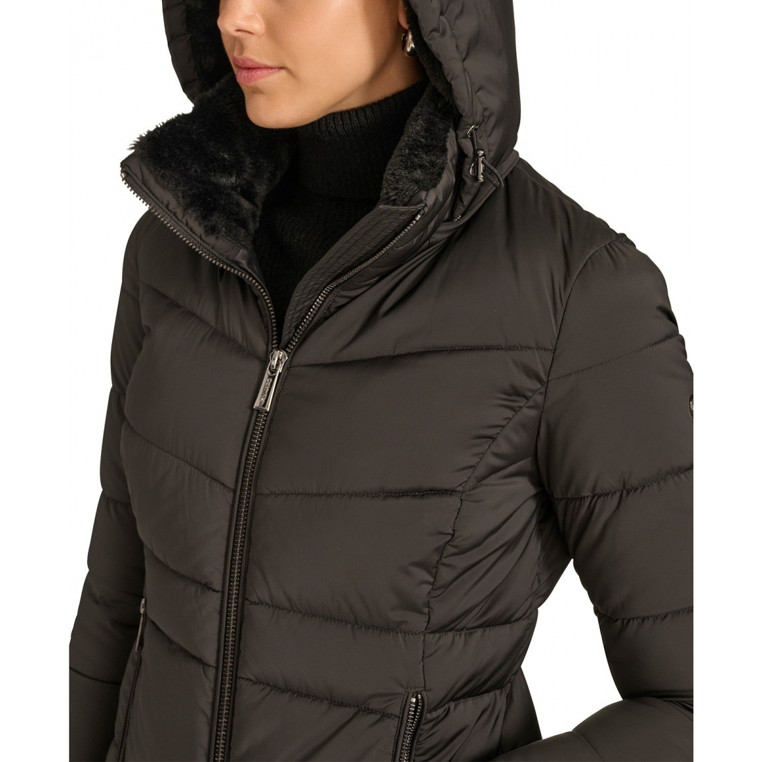 'Faux-Fur-Lined Hooded' Puffermantel für Damen